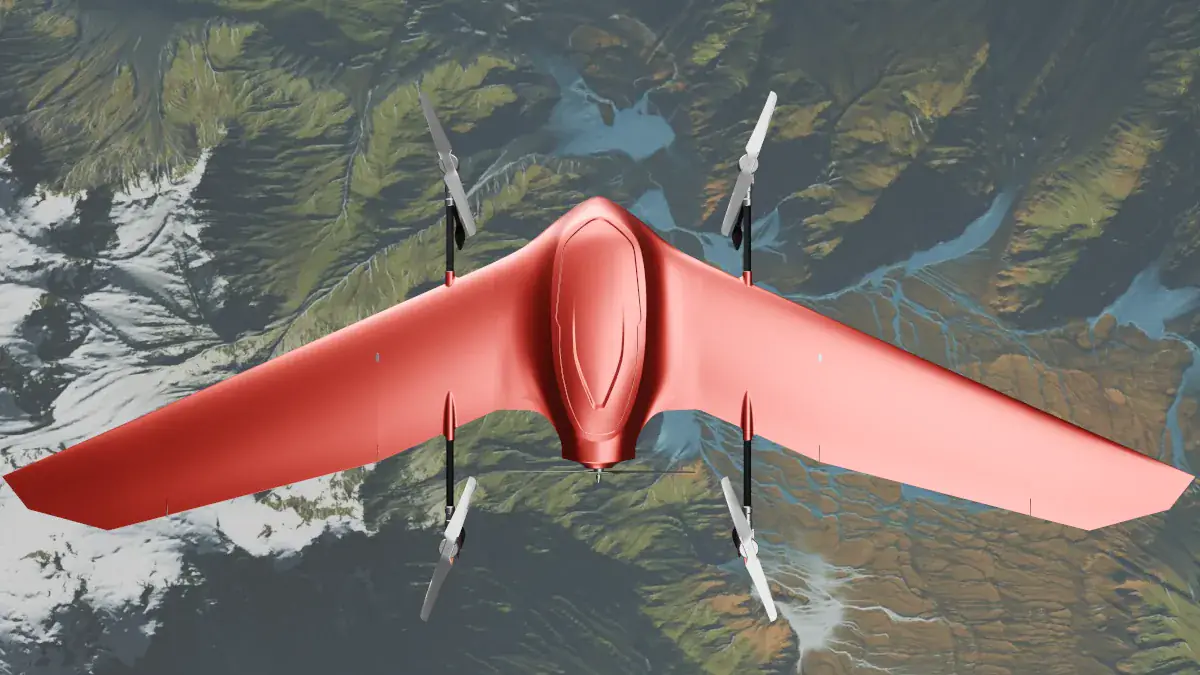 Nimbus seen from above, flying over mountain valleys and rivers